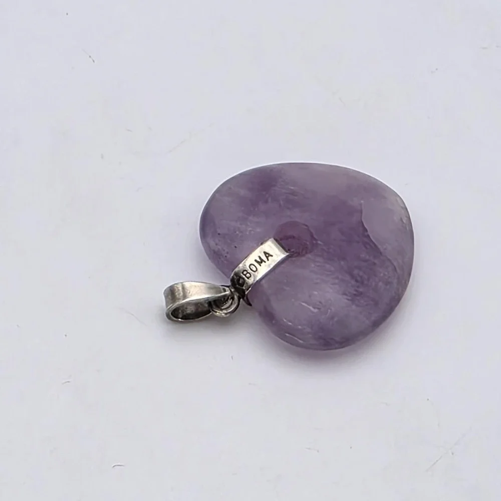 Vintage BOMA Amethyst Heart Pendant 925 Sterling‎ Silver Signed FREE $HIPPING!!